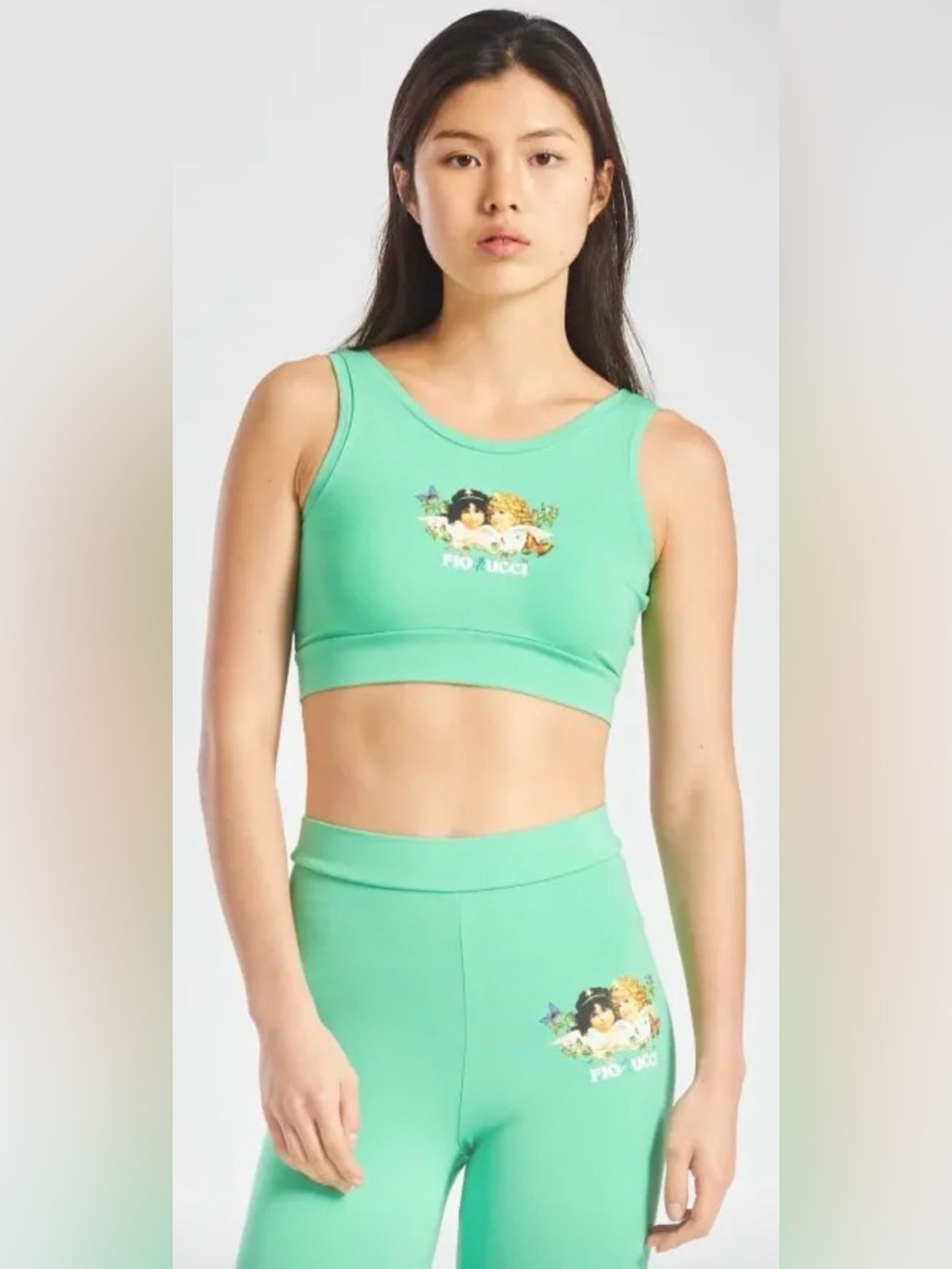 Fiorucci Mint Green Graphic Crop Top and leggings set